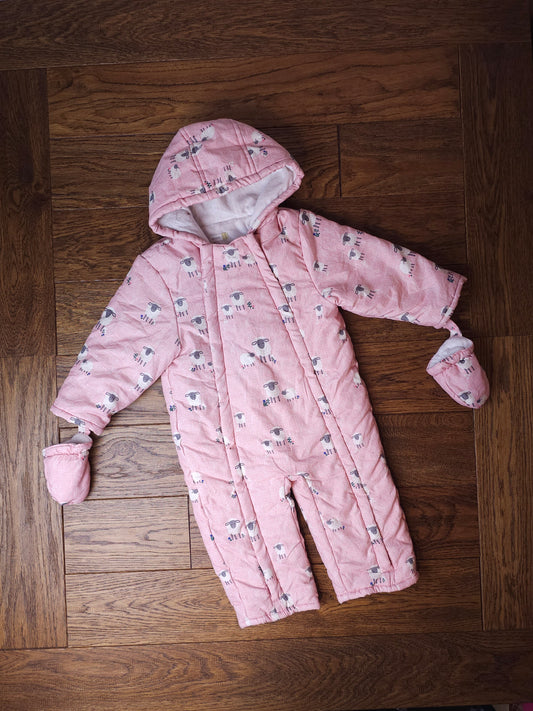 John Lewis Sheep Pramsuit with Mittens 12-18 Months