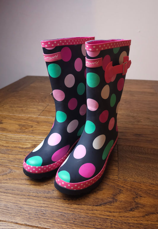 Cotswold Polkadot Dotty Welly Wellington Boots, UK 12 Child, UK 13 Child, UK 2 Junior, UK 4 Junior