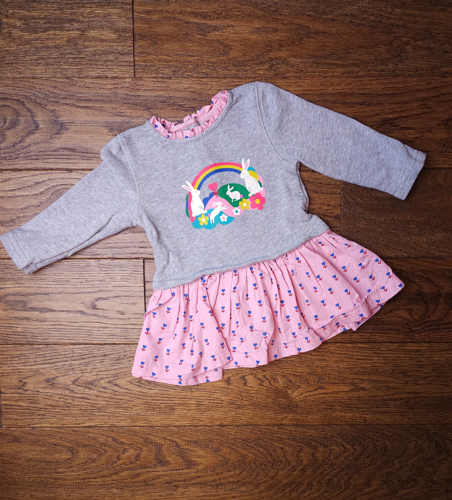 Boden Rainbow Rabbit Jersey Dress 3-6 Months.