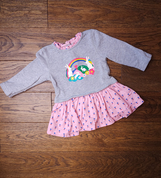 Boden Rainbow Rabbit Jersey Dress 3-6 Months.