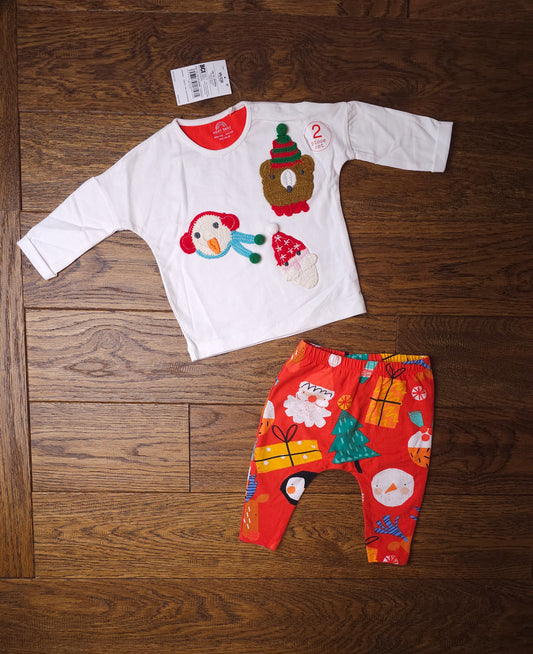 Next Knitted Patch Christmas Top And Leggings Outfit Set 0-3 Months
