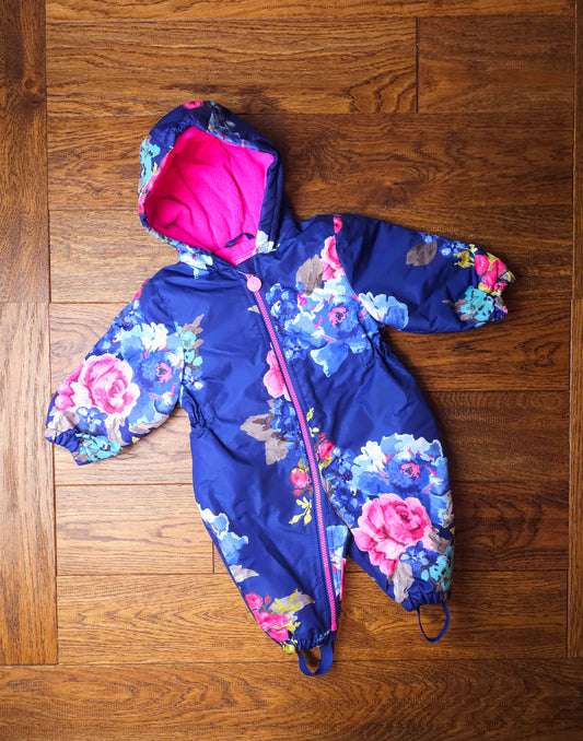 Joules Floral Fleece Lined Pramsuit Snowsuit 3-6 Months