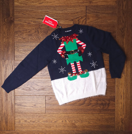 Fashion Union Sequin Detail Elf Christmas Jumper 11-12 Years, 13-14 Years