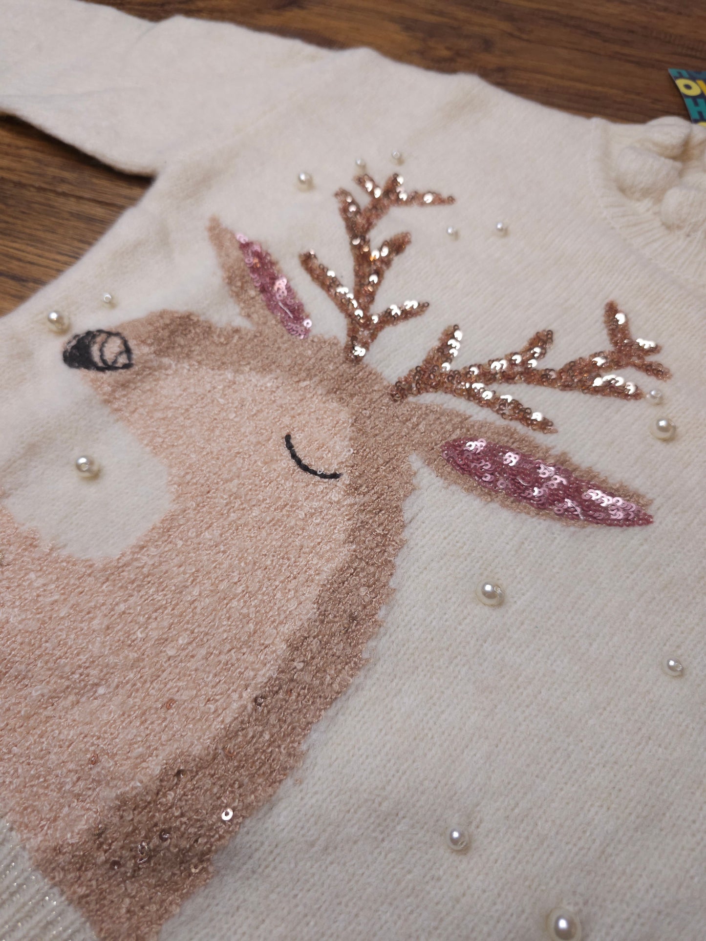Next Sequin Pearl Detail Reindeer Christmas Jumper 3 Years, 4 Years, 5 Years, 6 Years