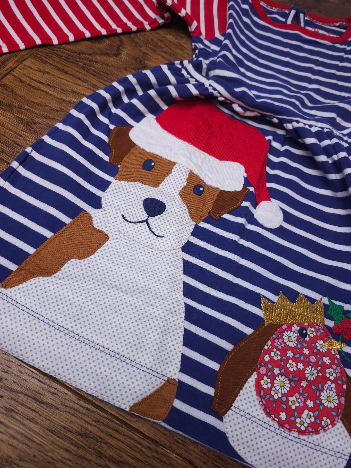 Boden Applique Striped Colourblock Christmas Dress Robin, Elf Rabbit, Santa Dog 5-6 Years, 6-7 Years, 7-8 Years, 8-9 Years, 9-10 Years