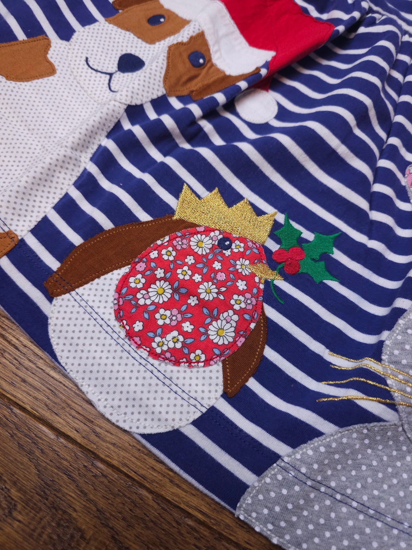 Boden Applique Striped Colourblock Christmas Dress Robin, Elf Rabbit, Santa Dog 5-6 Years, 6-7 Years, 7-8 Years, 8-9 Years, 9-10 Years