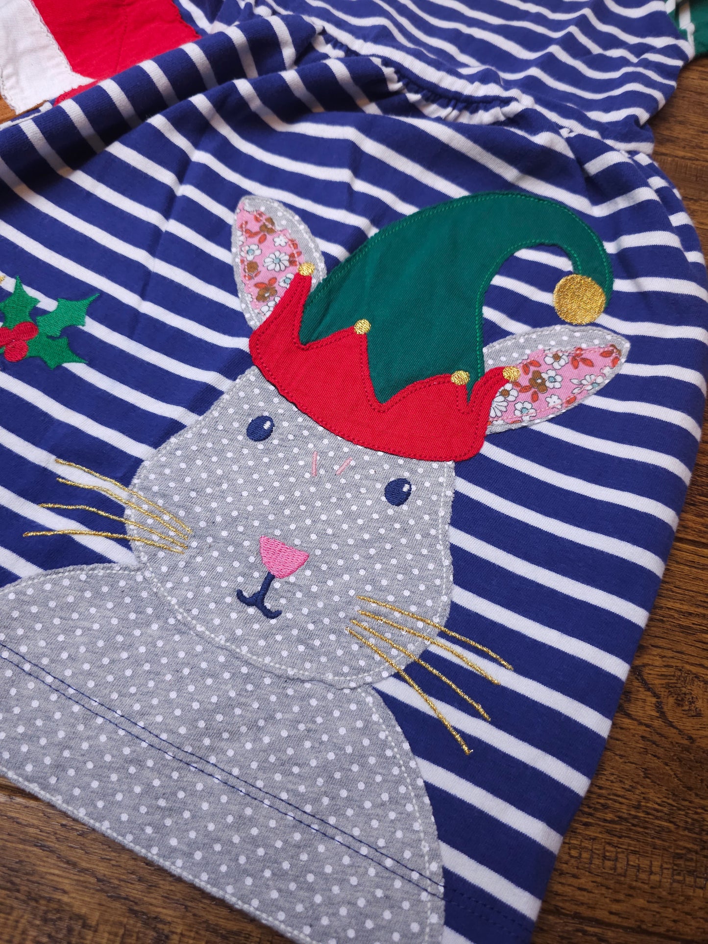 Boden Applique Striped Colourblock Christmas Dress Robin, Elf Rabbit, Santa Dog 5-6 Years, 6-7 Years, 7-8 Years, 8-9 Years, 9-10 Years