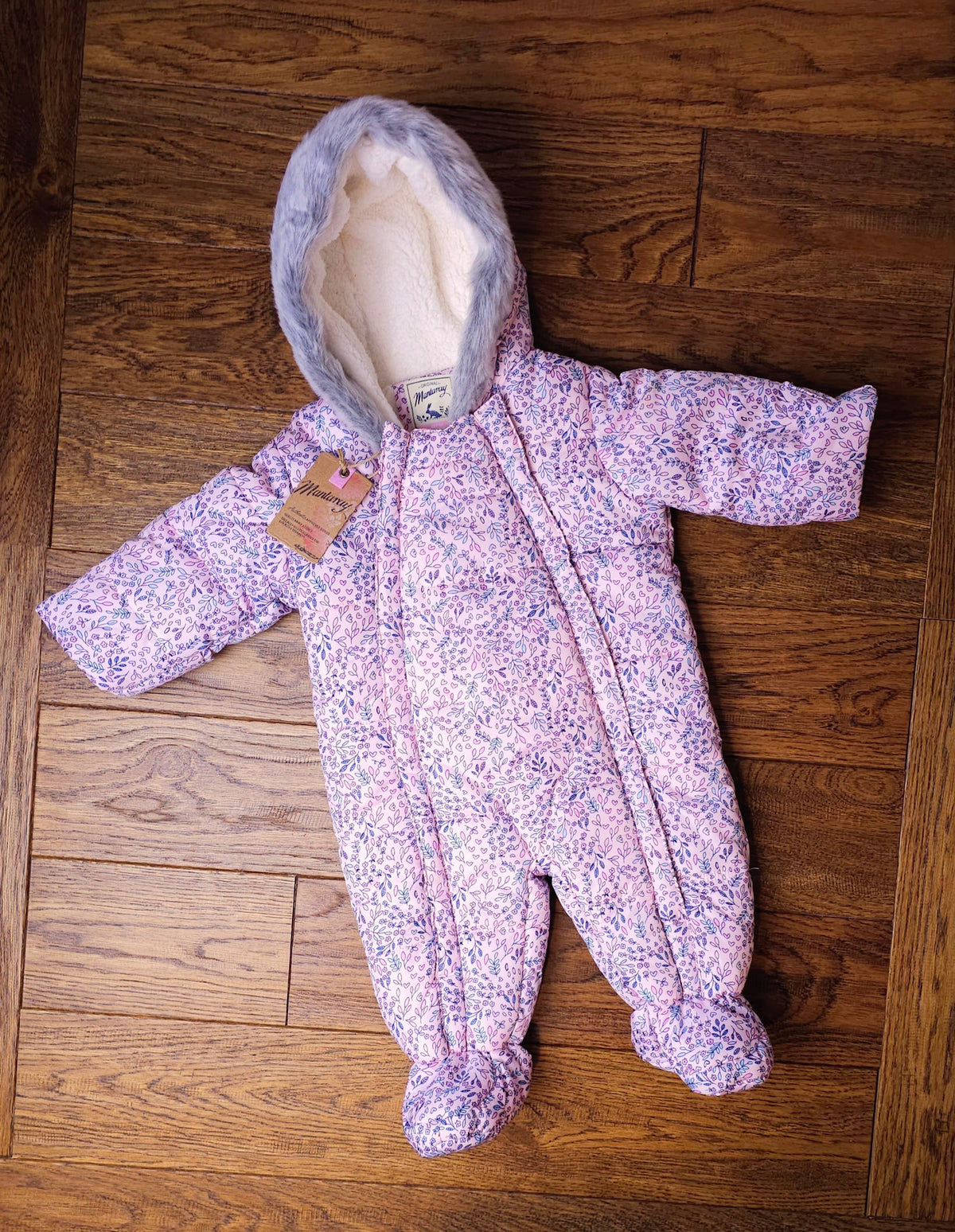 Mantaray Floral Snowsuit Pramsuit With Fold Over Hand Covers 3-6 Months R.