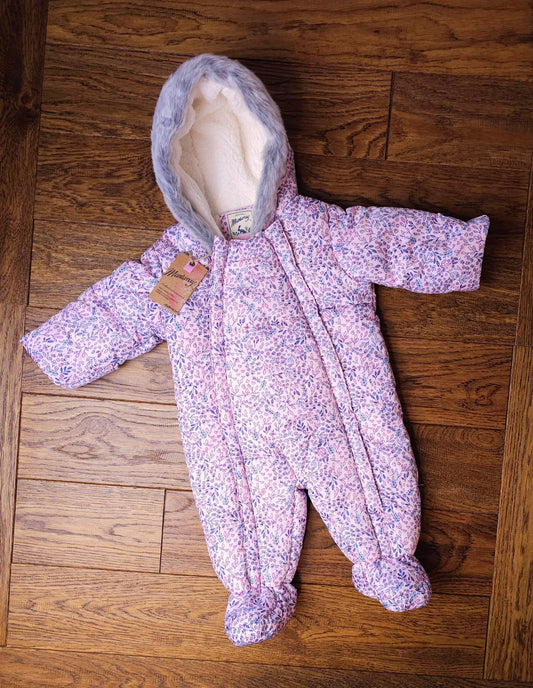 Mantaray Floral Snowsuit Pramsuit With Fold Over Hand Covers 3-6 Months R.