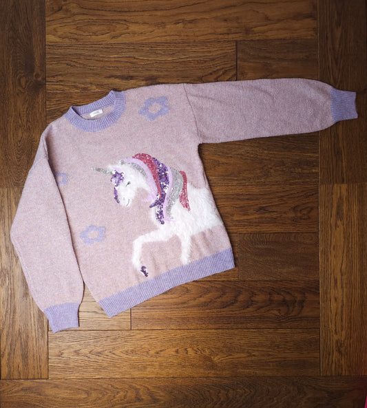 Next Sparkly Fluffy Sequin Unicorn Jumper 9 Years