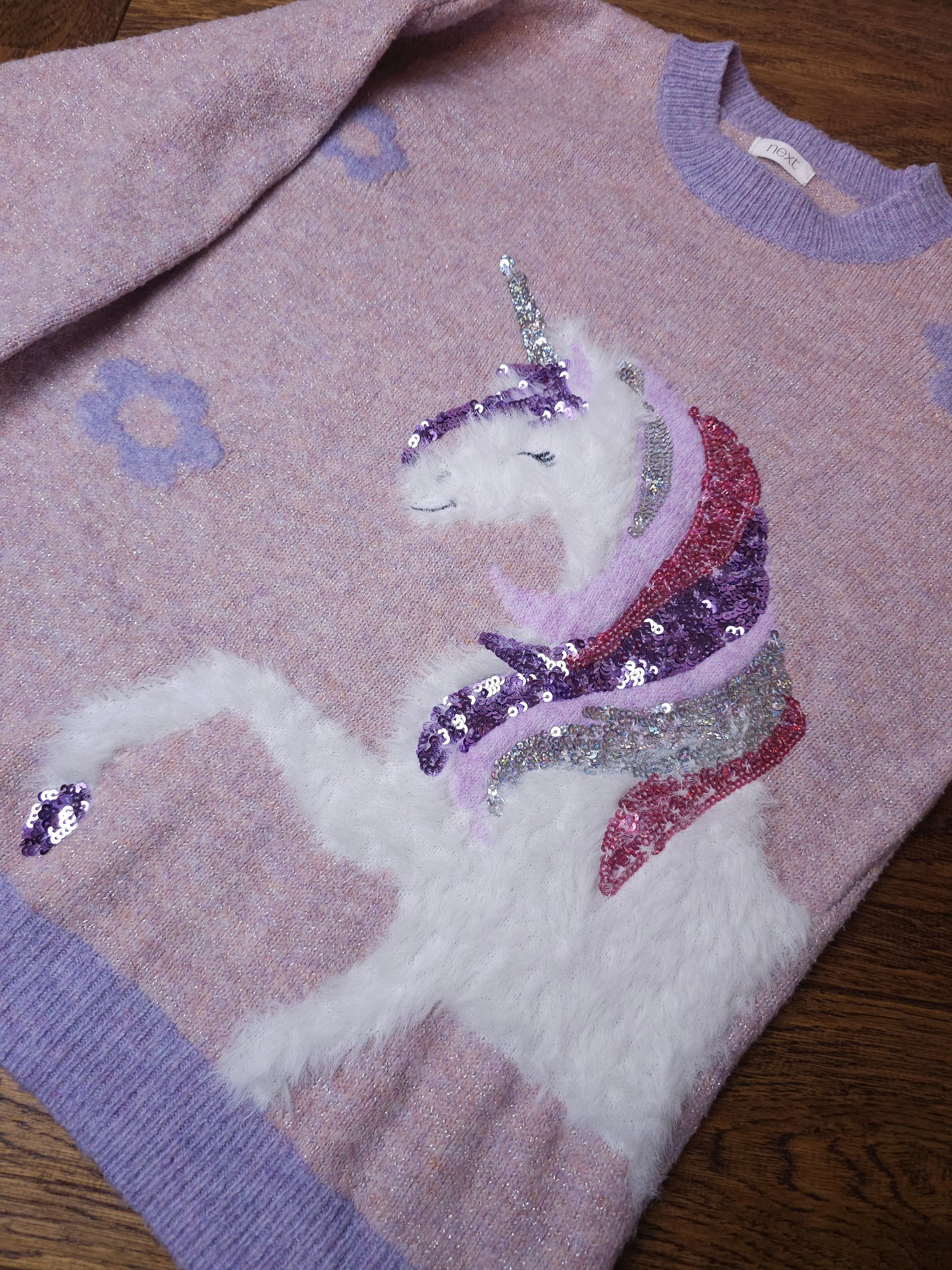Next Sparkly Fluffy Sequin Unicorn Jumper 9 Years