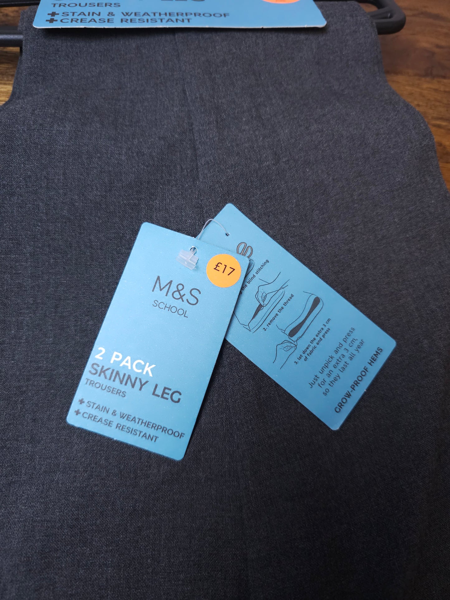 Marks and Spencer 2x Grey Boys Skinny Leg School Trousers 14-15 Years