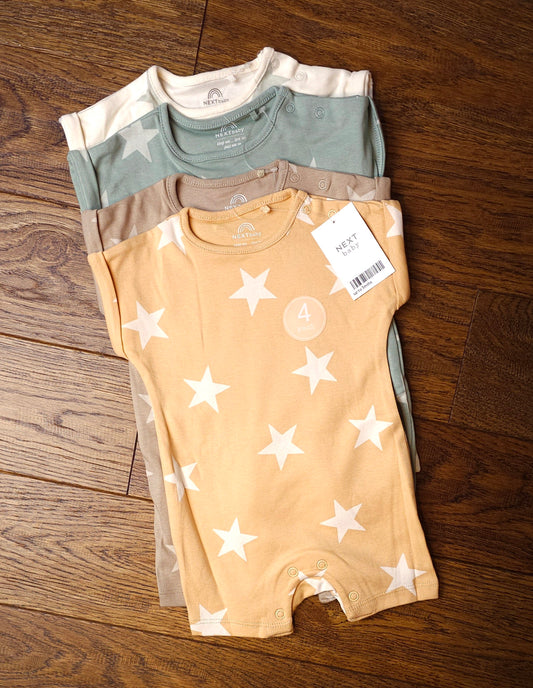 Next 4x Star Print Rompers 0-3 Months.