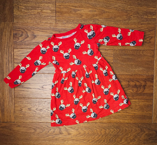 Blue Zoo Pug Reindeer Christmas Dress 18-24 Months.