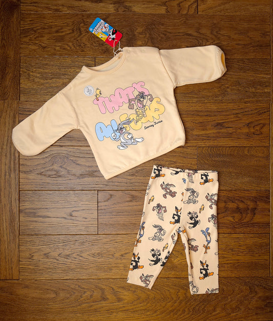 Looney Tunes That's All Folks Sweatshirt and Leggings Outfit Set 3-6 Months.