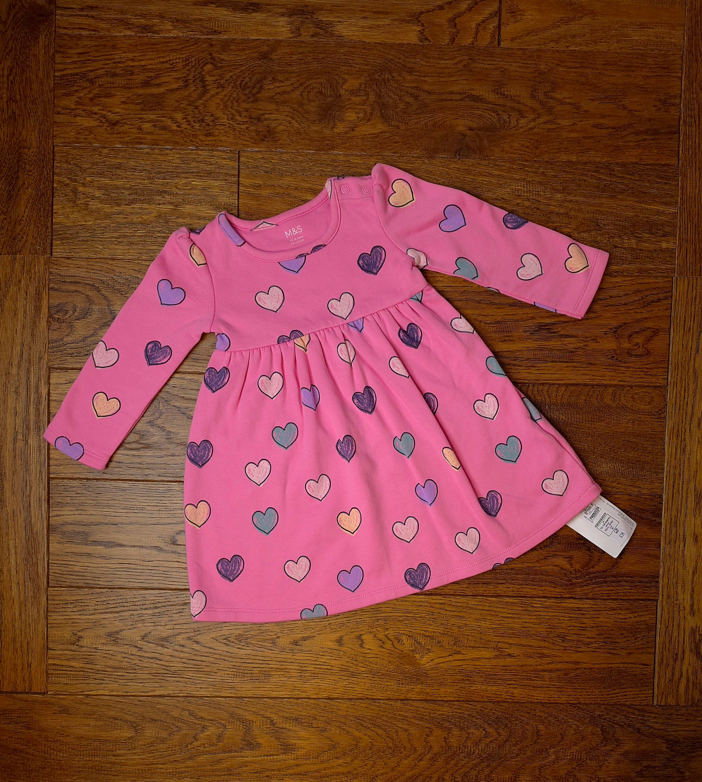 Marks and Spencer Heart Print Jersey Dress 12-18 Months.