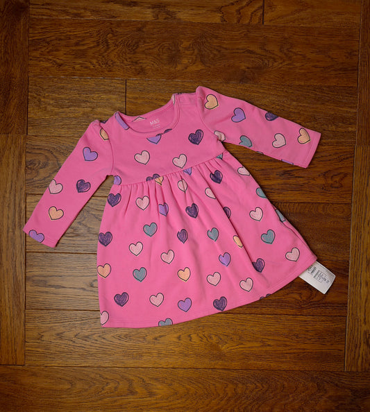 Marks and Spencer Heart Print Jersey Dress 12-18 Months.