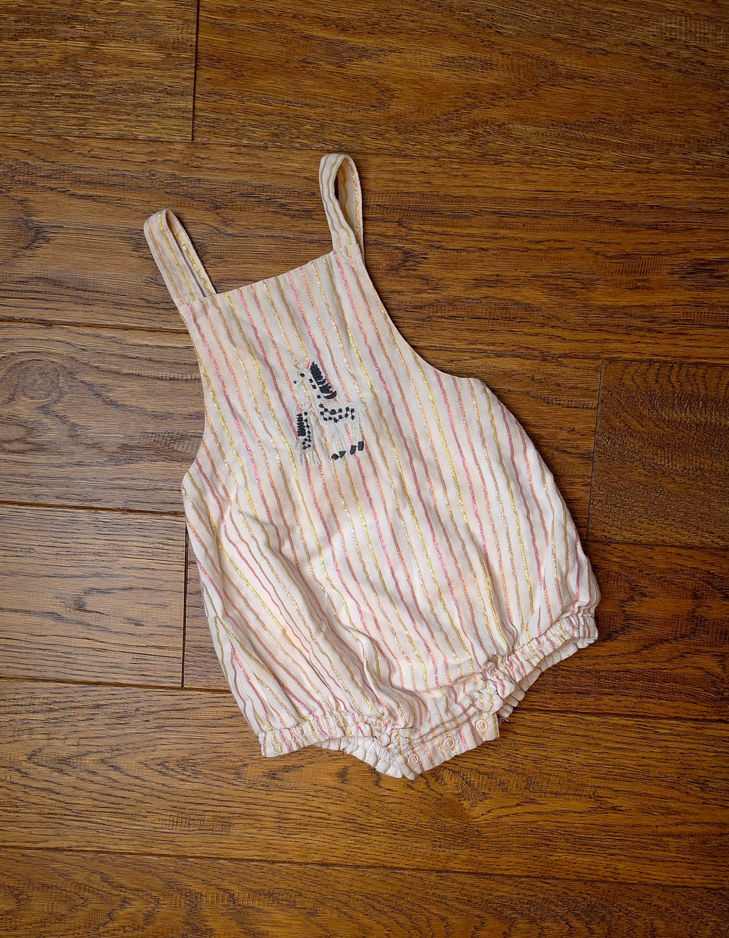 Marks and Spencer Lined Embroidered Striped Romper 12-18 Months.