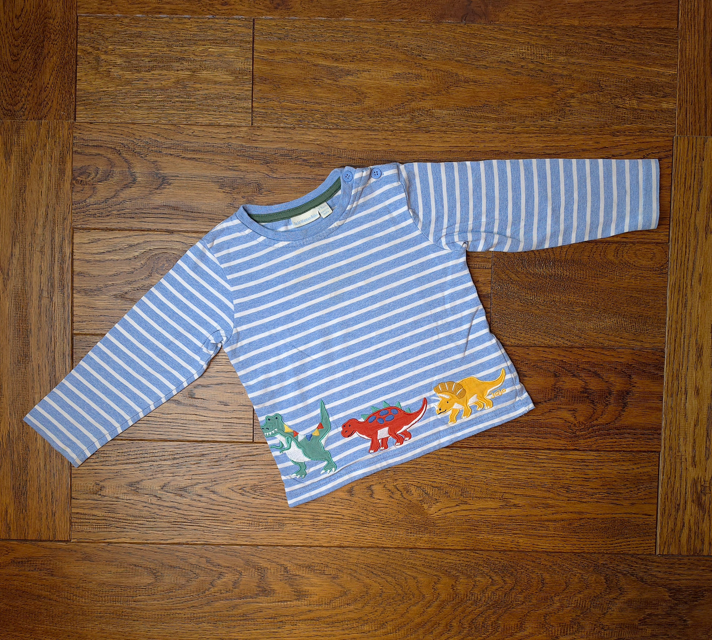 Jojo Maman Bébé Striped Dinosaur Long Sleeve Top 2-3 Years.