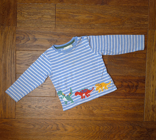Jojo Maman Bébé Striped Dinosaur Long Sleeve Top 2-3 Years.