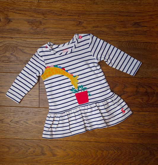 Joules Embroidered Giraffe Breton Dress 0-3 Months.