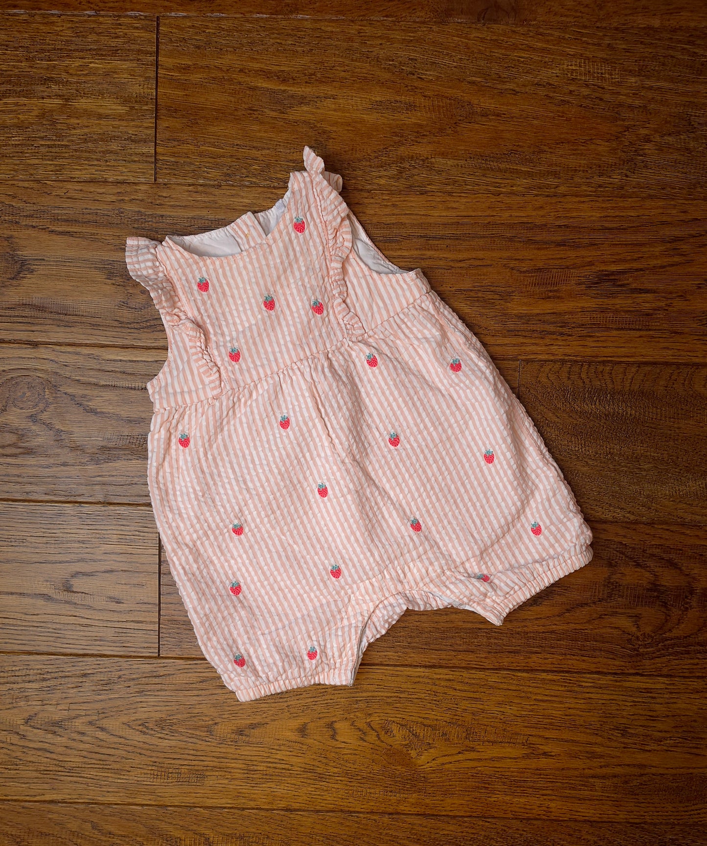 F&F Lined Embroidered Strawberry Romper 3-6 Months.