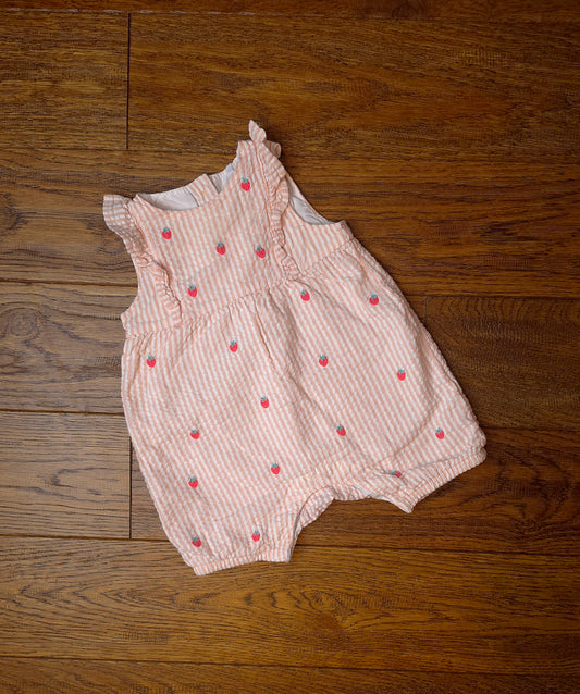 F&F Lined Embroidered Strawberry Romper 3-6 Months.
