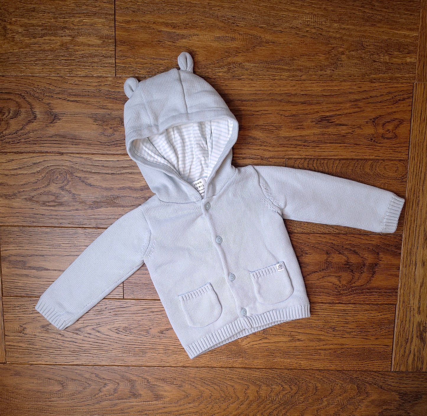 John Lewis Lined Hooded Cardigan Jacket 6-9 Months.