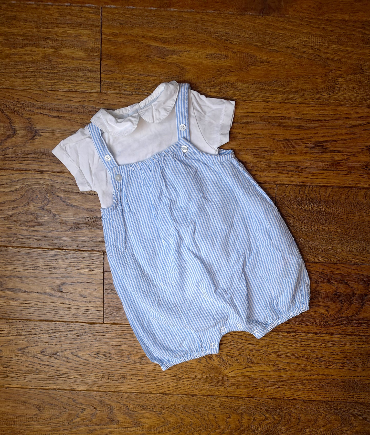 Primark Pinstripe Peter Pan Collar Romper Outfit Set 3-6 Months.