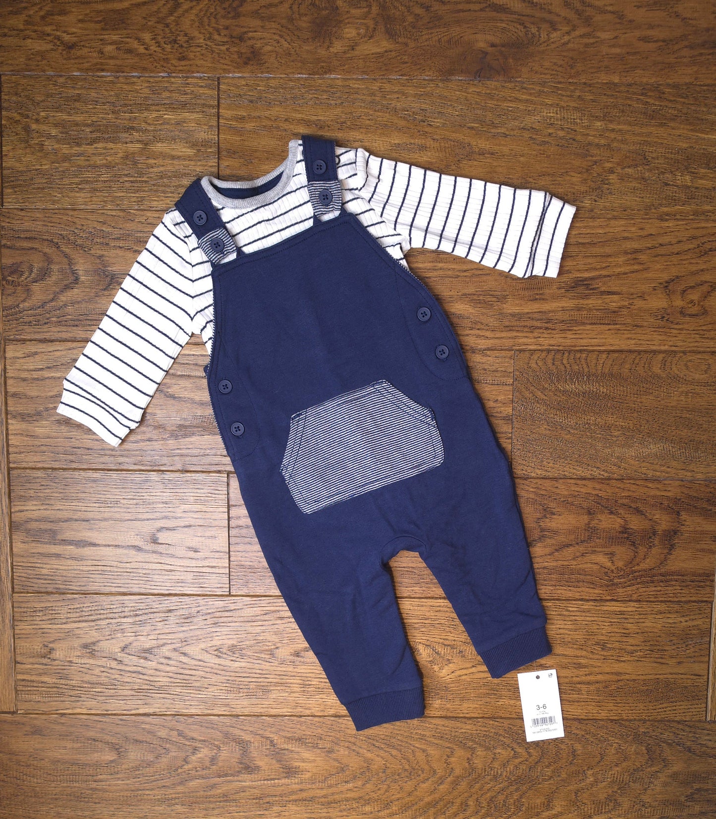 George Dungarees with Ribbed Bodysuit Outfit Set 3-6 Months.