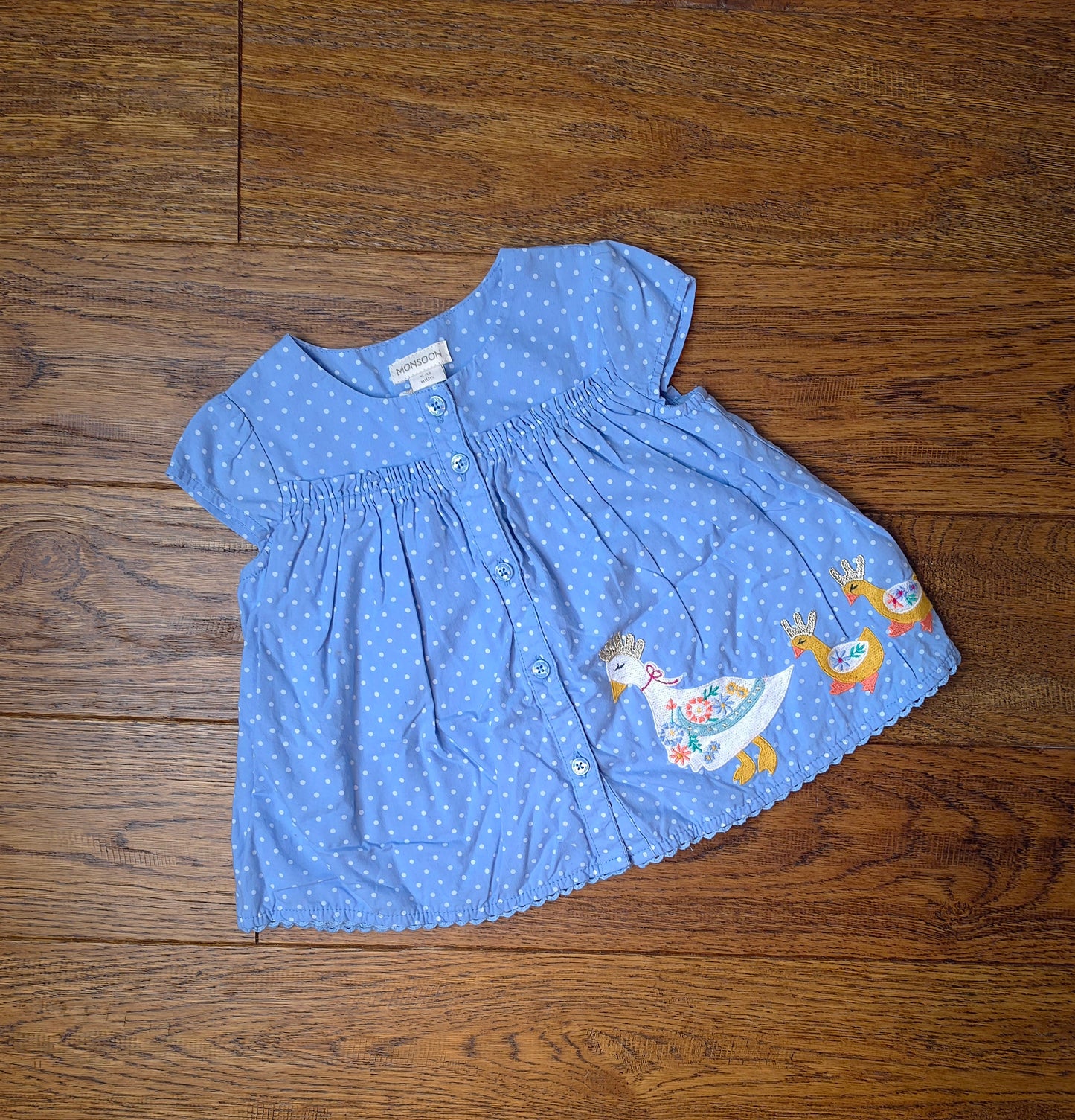 Monsoon Embroidered Duck Tunic Top 6-12 Months.