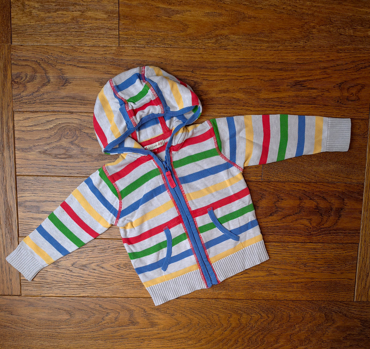 John Lewis Striped Zipped Hoodie 12-18 Months.