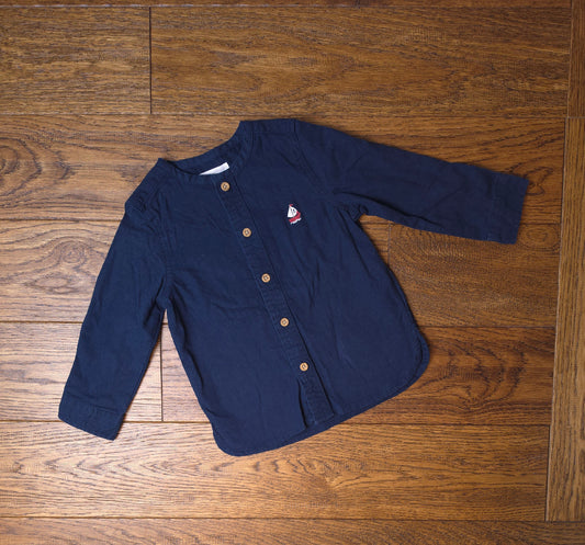 Primark Embroidered Sailboat Grandad Collar Shirt 12-18 Months.