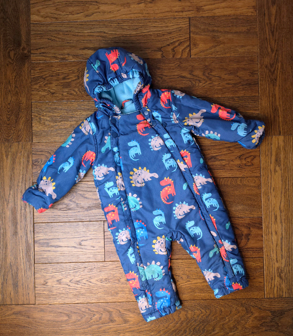 Marks and Spencer Fleece Lined Dinosaur Snowsuit Pramsuit 12-18 Months.