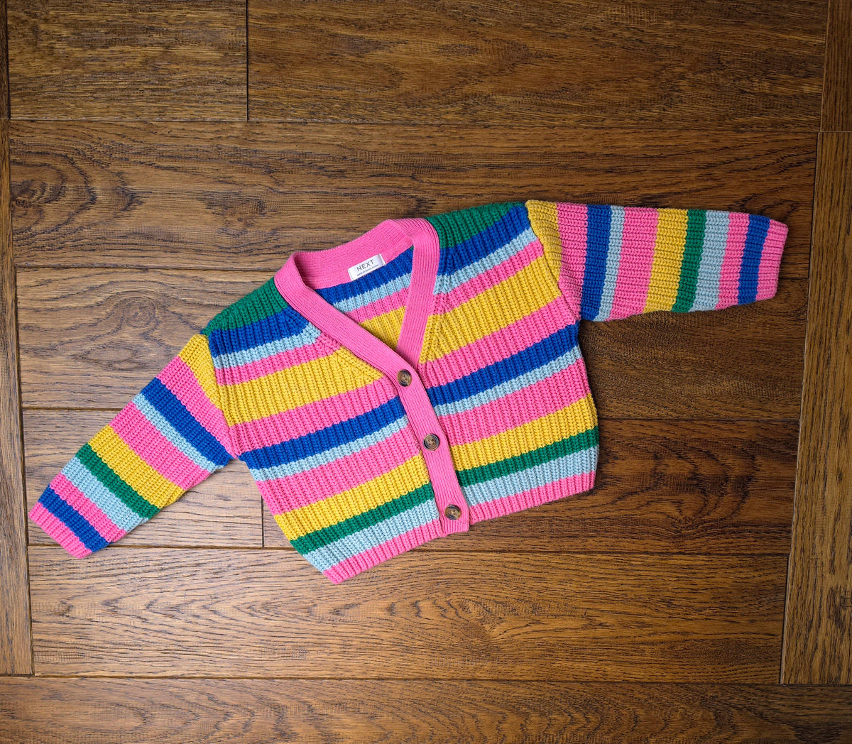 Next Rainbow Striped Rib Knit Cardigan 9-12 Months.