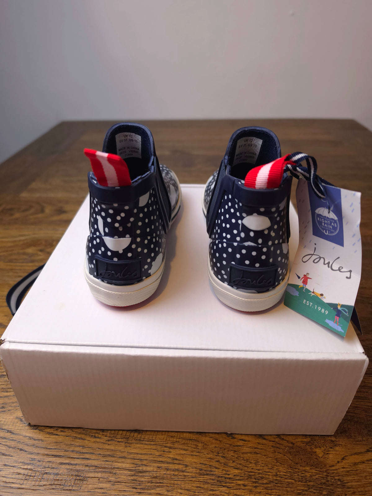 Joules Rainwell Spotty Welly Boot Shoes UK 12 Child.