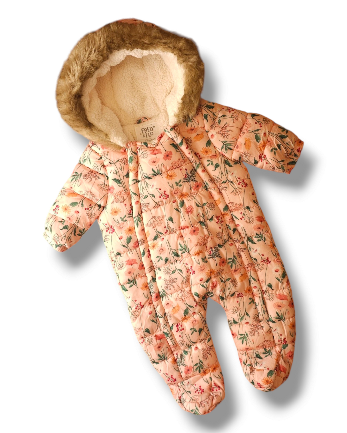 Fred and Flo Floral Snowsuit Pramsuit 0-3 Months