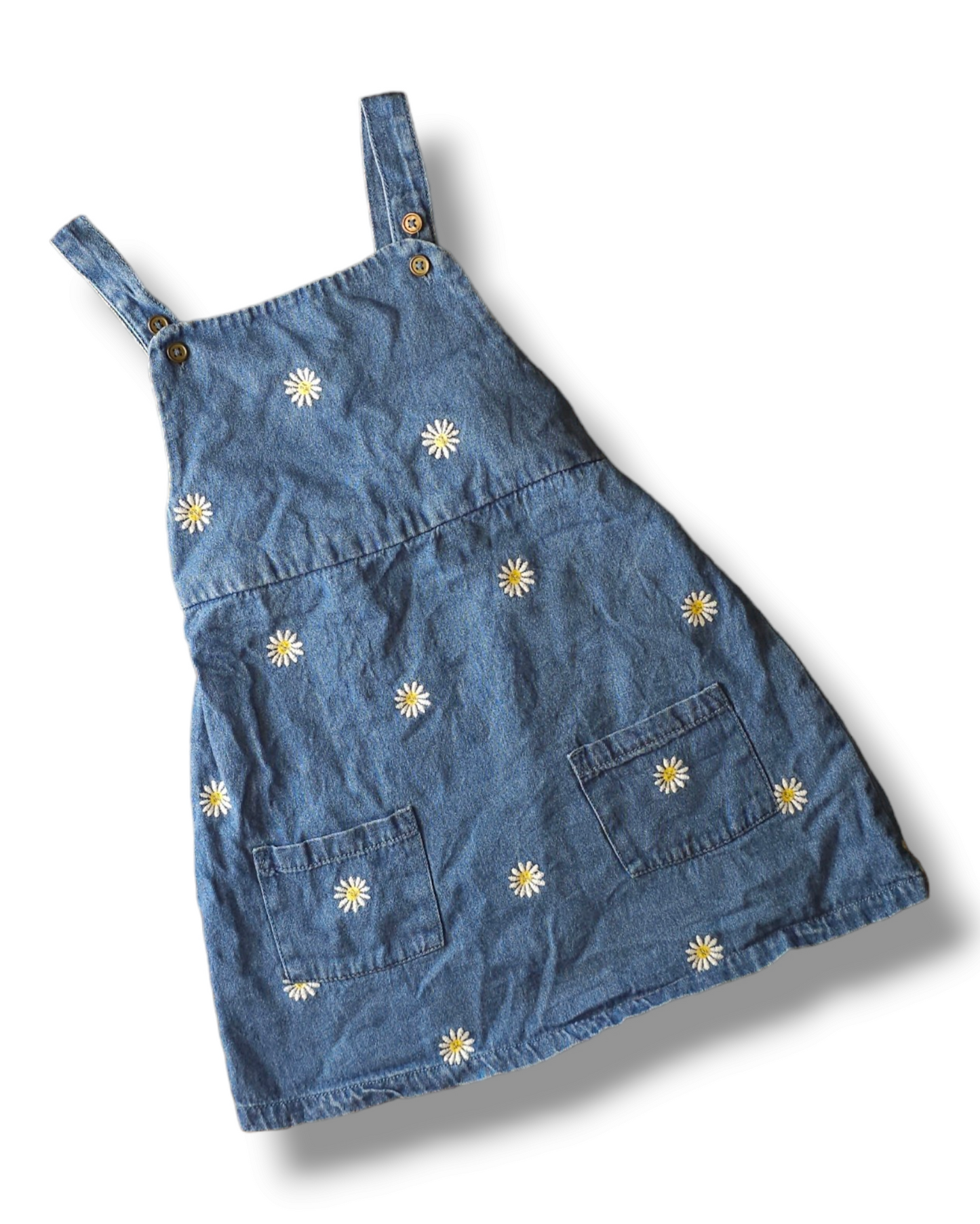 TU Embroidered Denim Daisy Dungaree Dress 4-5 Years