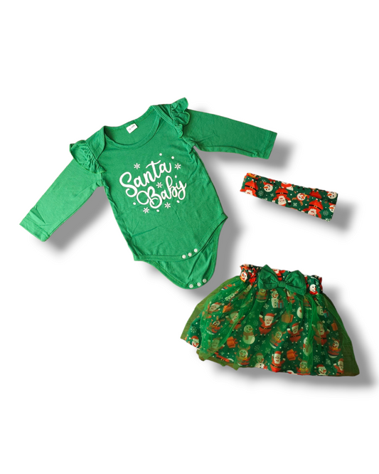 PatPat Christmas Santa Baby Bodysuit Tutu Outfit With Matching Hair Ribbon 12-18 Months