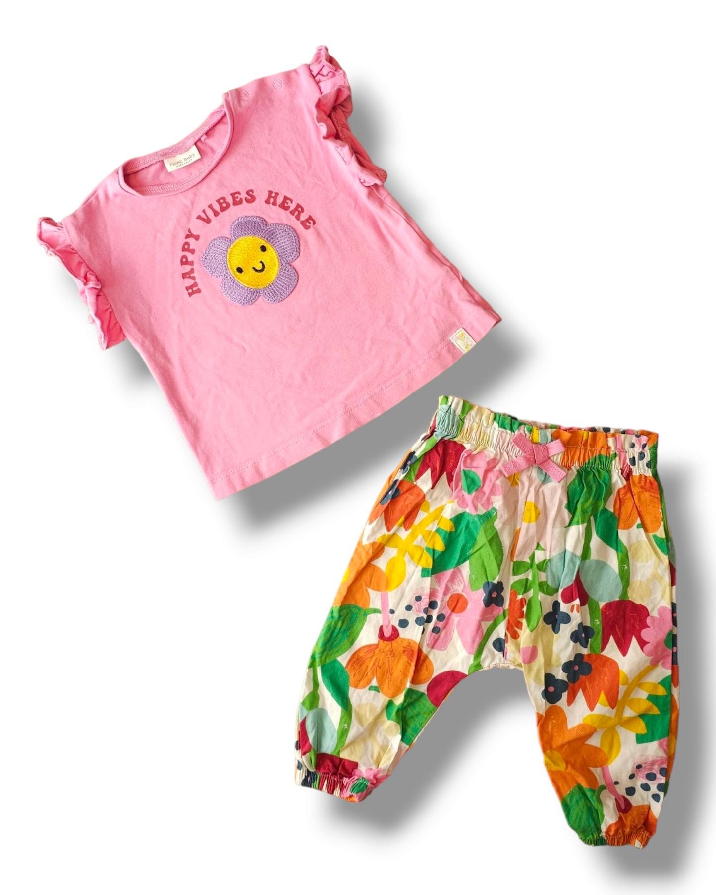 Next 'Happy Vibes Here' Embroidered Floral Outfit 6-9 Months