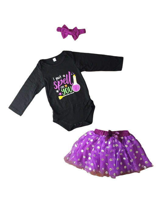 PatPat 'I Put A Spell On You' Halloween Outfit with Matching Bow 12-18 Months