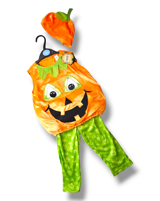 TU Pumpkin Halloween Costume With Pumpkin Topper Hat 1-2 Years