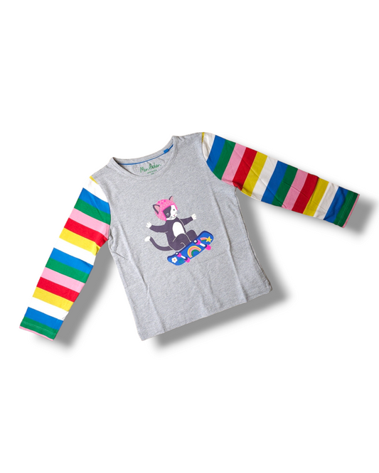 Boden Skateboard Cat Rainbow Stripe Top 4-5 Years, 5-6 Years, 6-7 Years