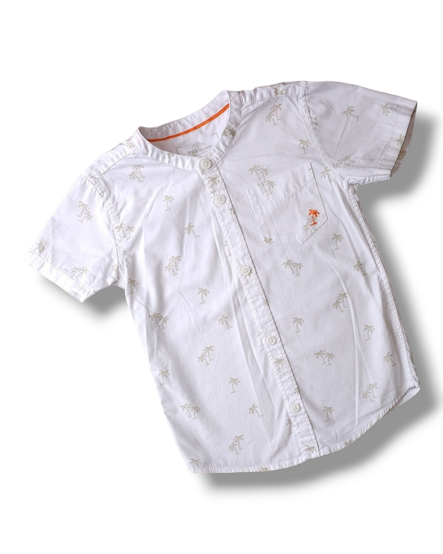 River Island Palm Tree Grandad Collar Shirt 2-3 Years