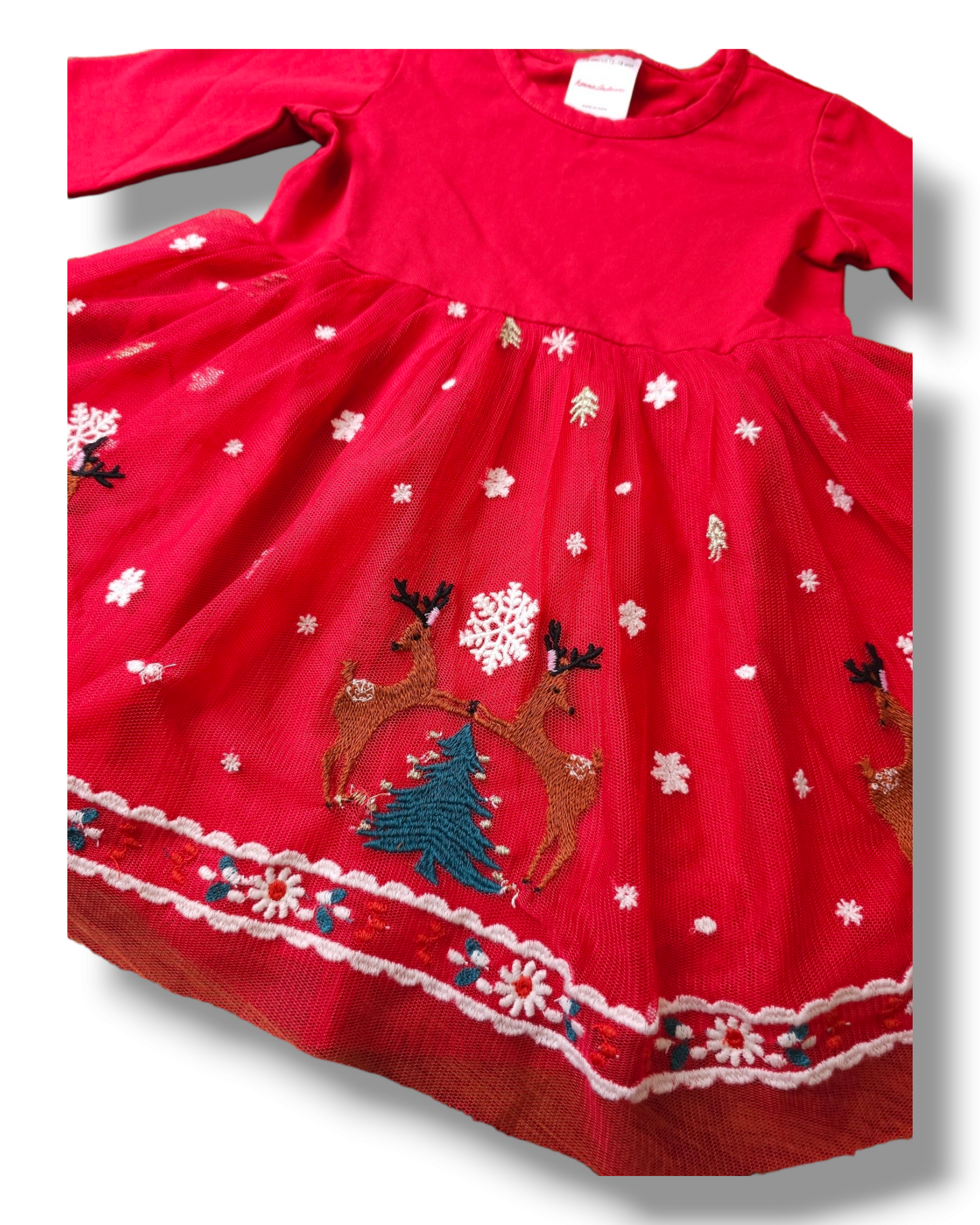 Hanna Andersson Embroidered Reindeer Tulle Dress 12-18 Months, 18-24 Months