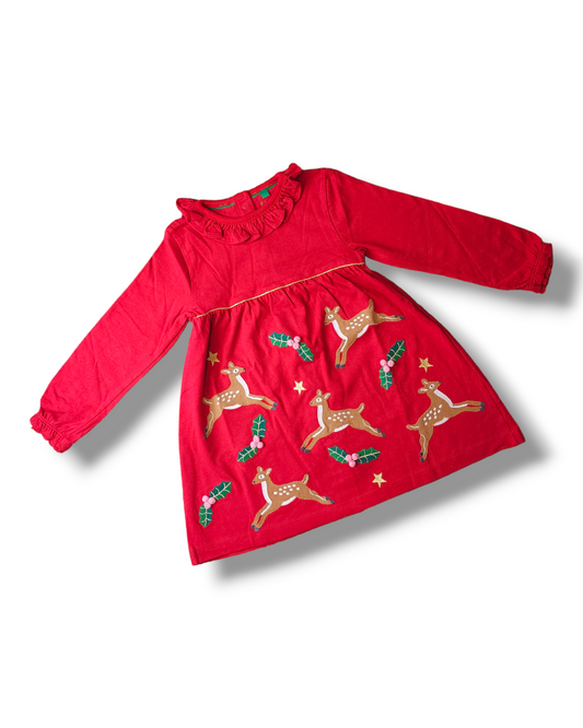 Boden Reindeer Holly Christmas Dress 12-18 Months