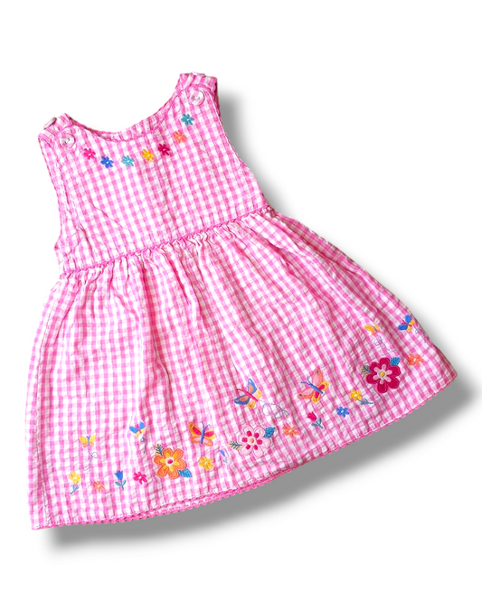 Jojo Maman Embroidered Floral Butterfly Gingham Dress 6-12 Months