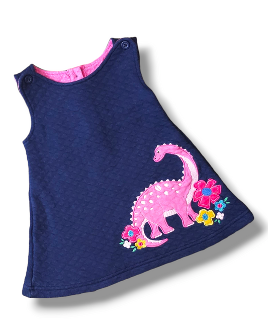 Jojo Maman Quilted Texture Dinosaur Pinafore Dress 6-12 Months