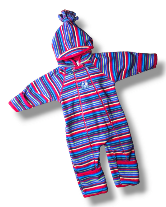 Jojo Maman In The Snow Striped Polar Fleece Pramsuit 6-9 Months