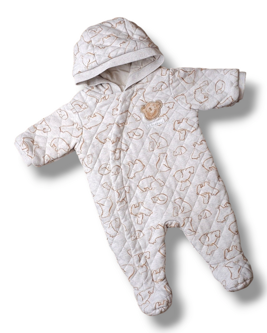 Mothercare Happy Teddy Bear Quilted Pramsuit Up To 1 Month